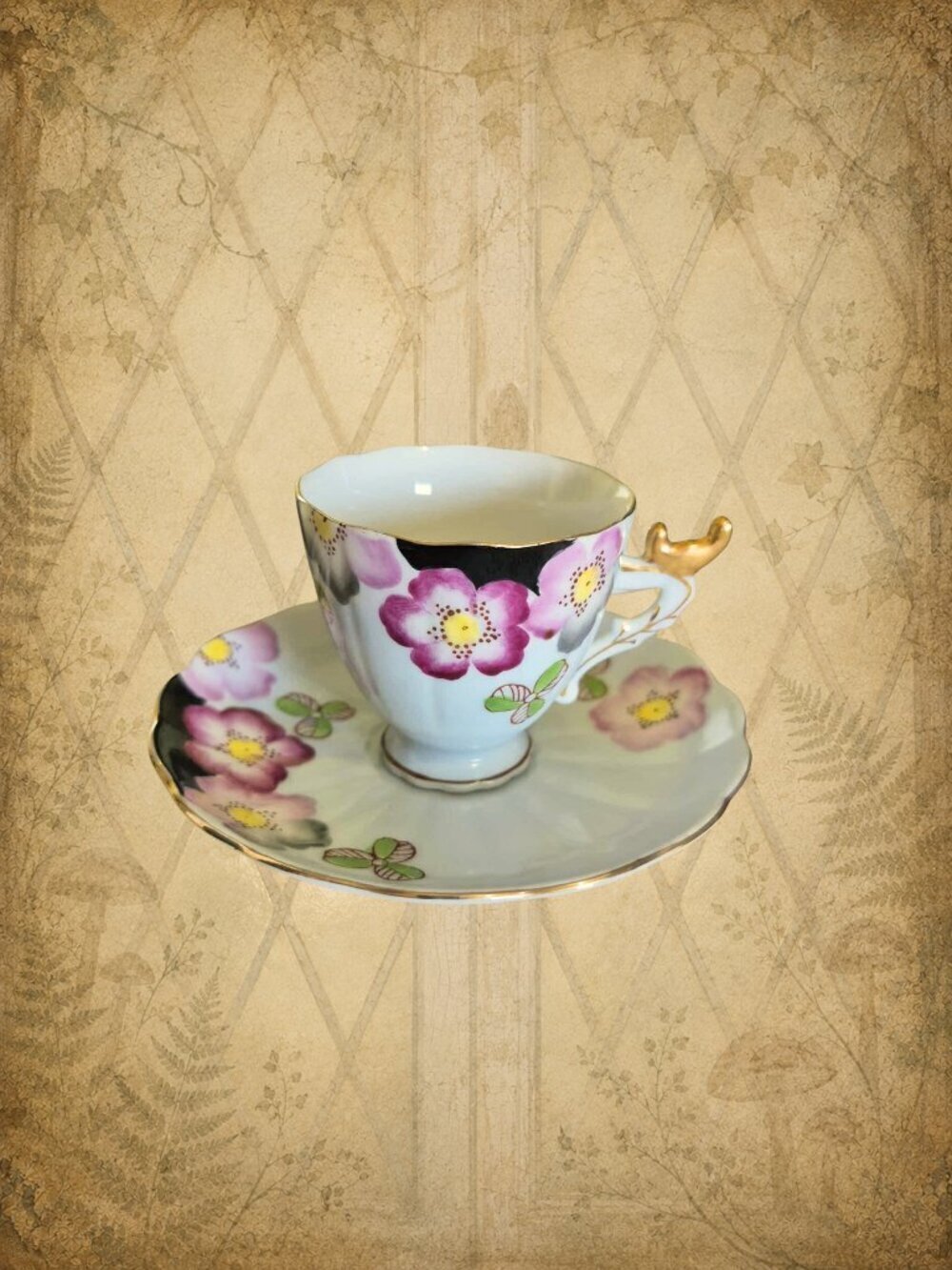Hearth Happenings 🏠🧚‍♂️ Vintage SHAFFORD Black & Pink Mini Porcelain Tea Cup